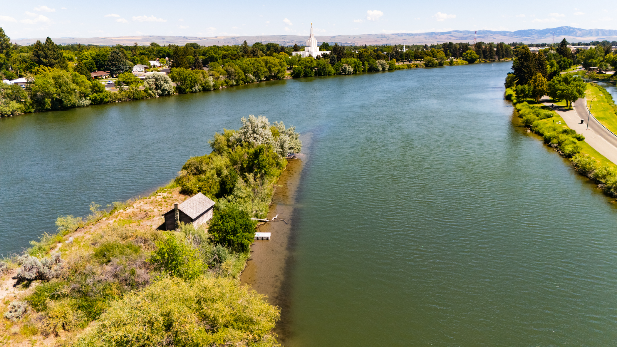 Idaho Falls, summer, aerials, Keefer Island, snake river, historic,
